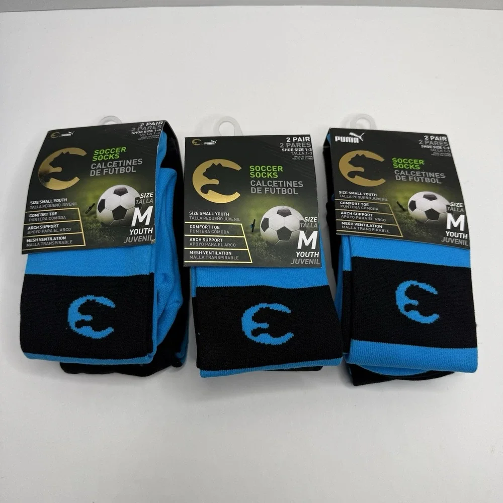 Puma Youth Soccer Socks Size M 6 Pairs Blue Black Crew 1-3